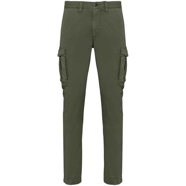 Washed Organic Khaki - Front - Native Spirit Mens Washed Cargo Trousers