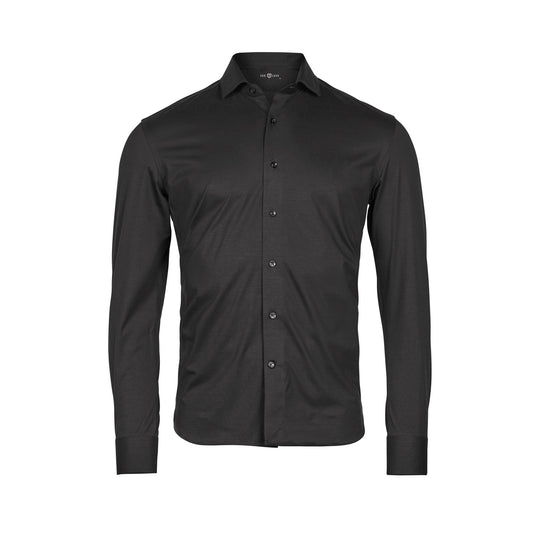 Black - Front - Tee Jays Mens Stretch Long-Sleeved Active Shirt