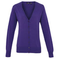 Purple - Front - Premier Womens-Ladies Cotton Acrylic V Neck Cardigan