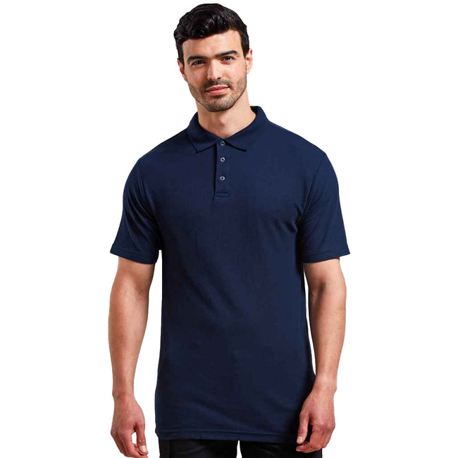 Navy - Side - Premier Mens Pique Stud Front Polo Shirt