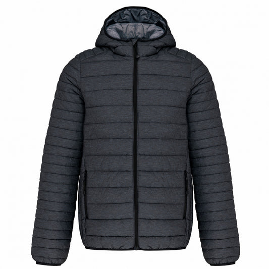 Dark Grey - Front - Kariban Mens Hooded Marl Lightweight Padded Jacket