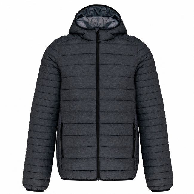 Dark Grey - Front - Kariban Mens Hooded Marl Lightweight Padded Jacket