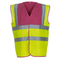Raspberry-Yellow - Front - Yoko Mens Band & Brace Hi-Vis Waistcoat
