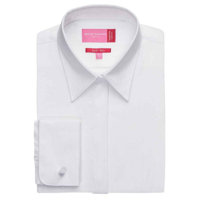 White - Front - Brook Taverner Womens-Ladies Villeta Herringbone Long-Sleeved Shirt