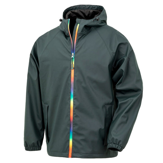 Black Olive - Front - Result Genuine Recycled Mens Prism PU Waterproof Jacket