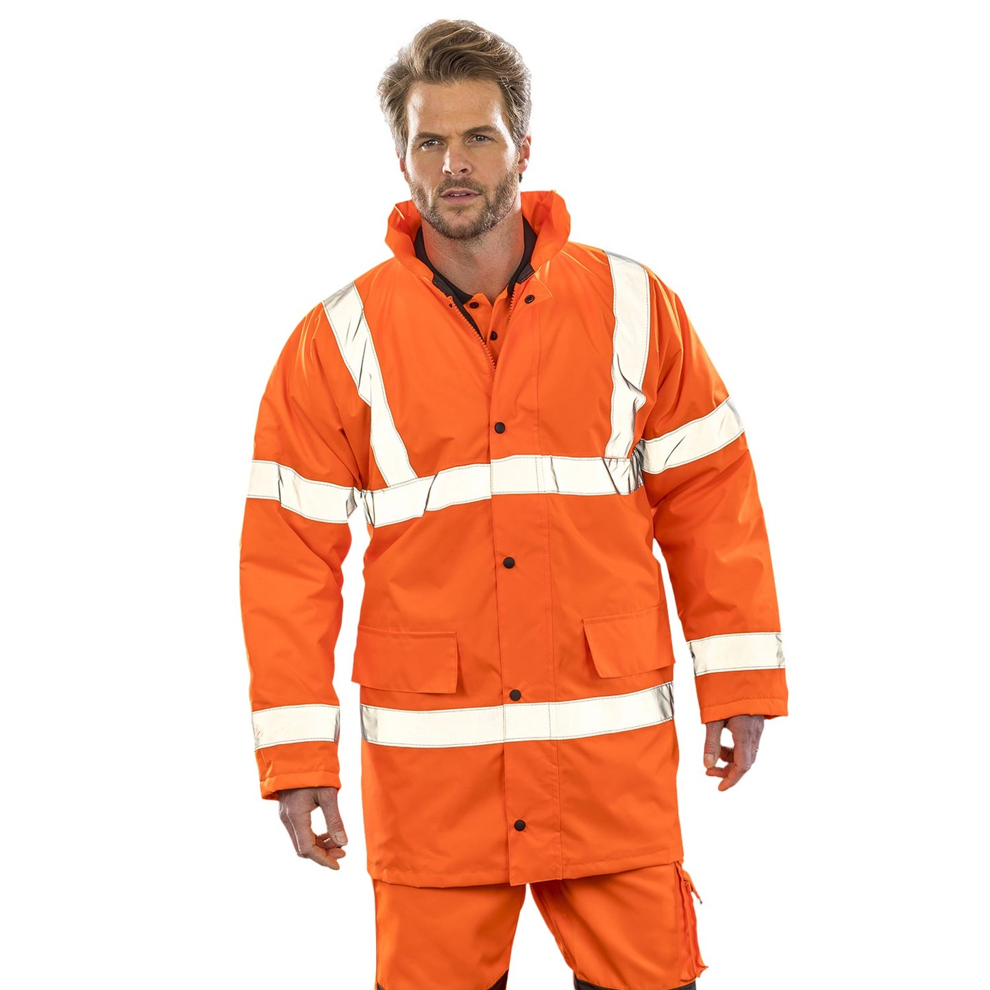 Fluorescent Orange - Side - Result Core Unisex Adult Motorway Hi-Vis Coat