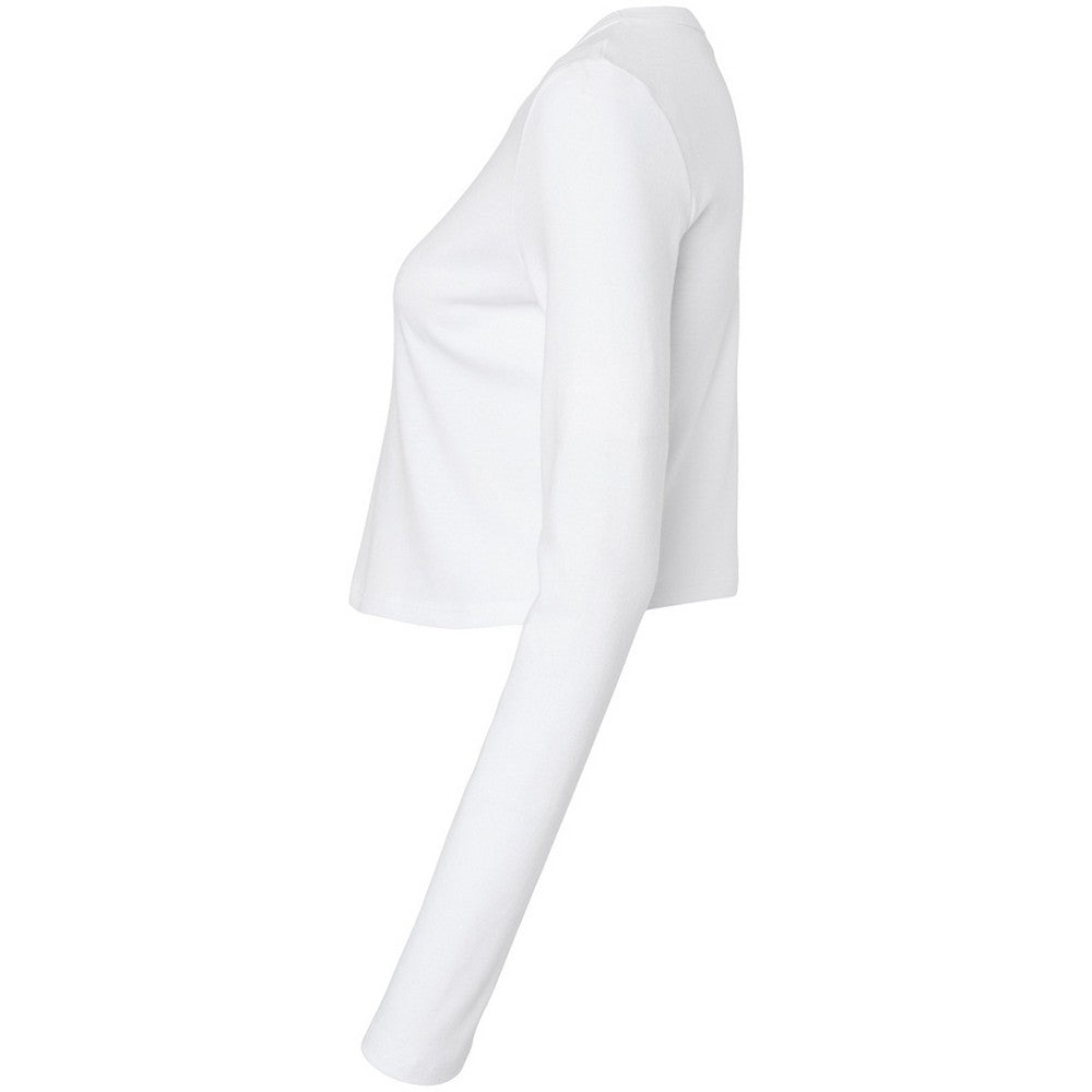 Solid White - Side - Bella + Canvas Womens-Ladies Micro-Rib Long-Sleeved Crop Top