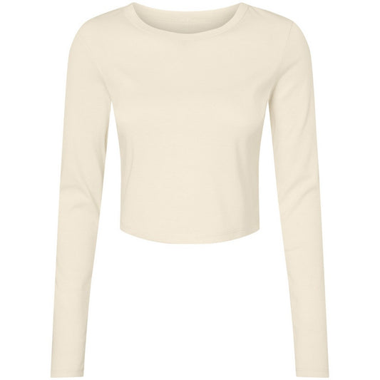 Solid Natural - Front - Bella + Canvas Womens-Ladies Micro-Rib Long-Sleeved Crop Top