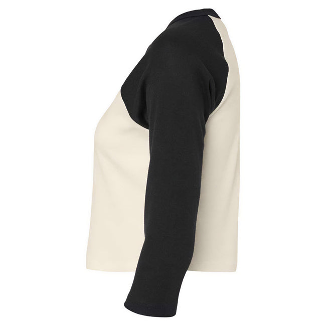 Natural-Black - Side - Bella + Canvas Womens-Ladies Micro-Rib Raglan 3-4 Sleeve Crop T-Shirt