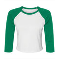 White-Kelly Green - Front - Bella + Canvas Womens-Ladies Micro-Rib Raglan 3-4 Sleeve Crop T-Shirt