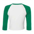 White-Kelly Green - Back - Bella + Canvas Womens-Ladies Micro-Rib Raglan 3-4 Sleeve Crop T-Shirt