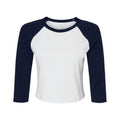 White-Navy - Front - Bella + Canvas Womens-Ladies Micro-Rib Raglan 3-4 Sleeve Crop T-Shirt