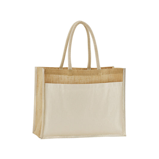 Natural - Front - Westford Mill Starched Jute Front Pocket 21L Shopper Bag