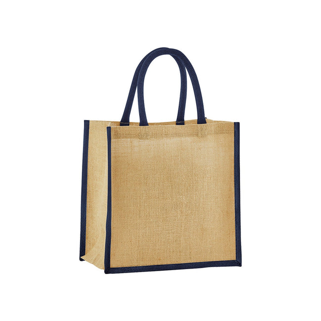 Natural-Navy - Front - Westford Mill Mini Starched Jute 6L Shopper Bag