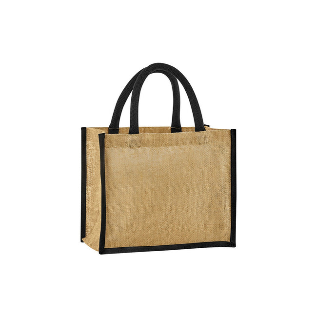 Natural-Black - Front - Westford Mill Midi Starched Jute 14L Tote Bag