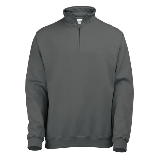 Charcoal - Front - Awdis Mens Sophomore Cotton Zip Neck Sweatshirt
