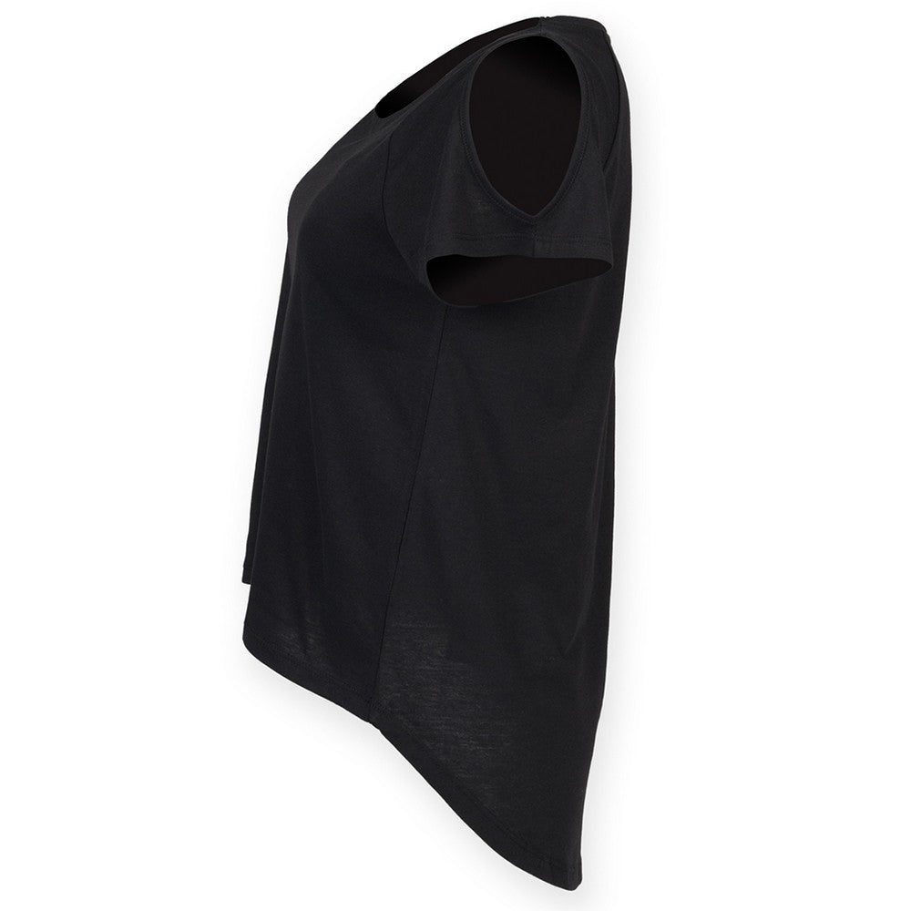 Black - Side - Skinni Fit Womens-Ladies Drop Tail T-Shirt