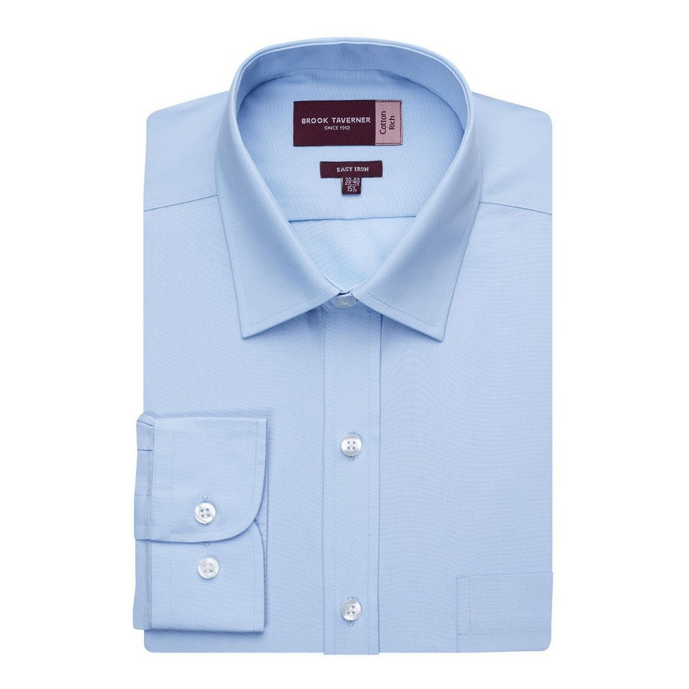 Blue - Back - Brook Taverner Mens Rapino Poplin Long-Sleeved Formal Shirt