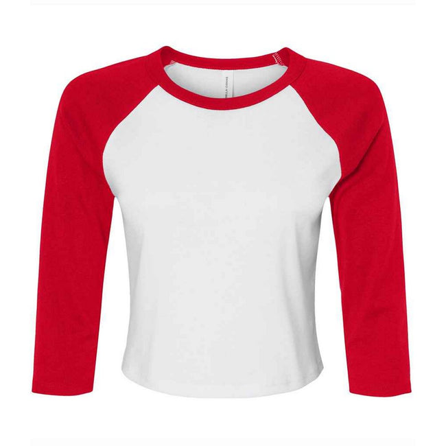 White-Red - Front - Bella + Canvas Womens-Ladies Raglan 3-4 Sleeve Crop T-Shirt