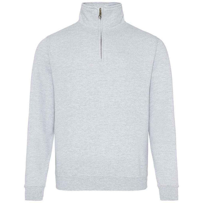 Heather Grey - Front - Awdis Mens Sophomore Heather Zip Neck Sweatshirt