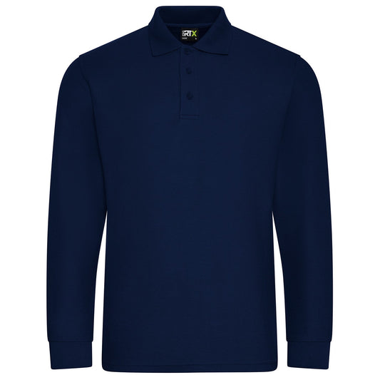 Navy - Front - PRO RTX Mens Piqué Long-Sleeved Polo Shirt