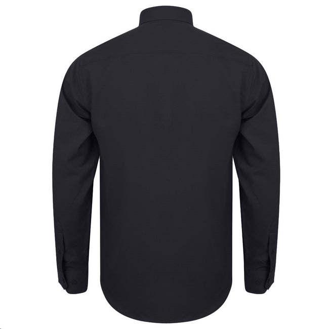 Black - Back - Henbury Mens Moisture Wicking Long-Sleeved Shirt