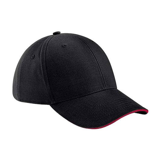 Black-Classic Red - Front - Beechfield Athleisure 6 Panel Baseball Cap