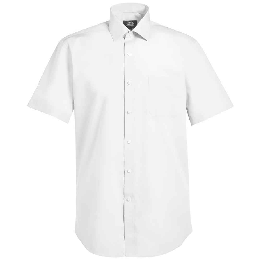 White - Front - Brook Taverner Mens Rosello Poplin Short-Sleeved Formal Shirt