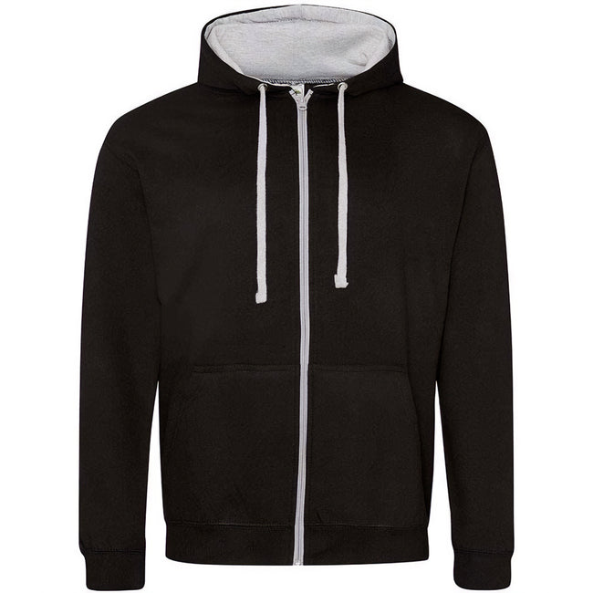Jet Black-Heather Grey - Front - Awdis Mens Varsity Heather Full Zip Hoodie