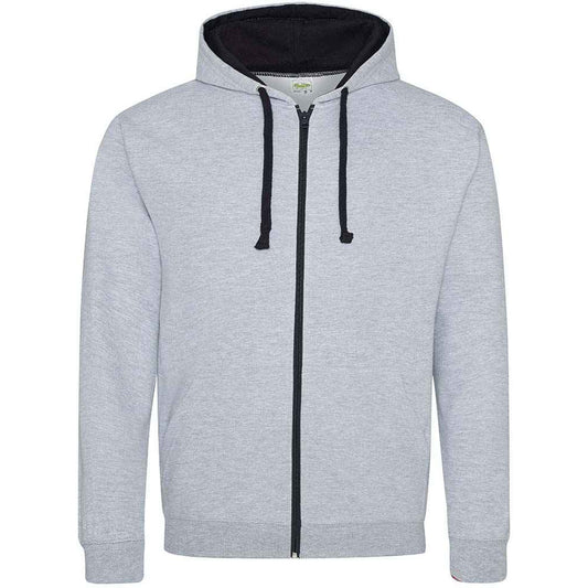 Heather Grey-French Navy - Front - Awdis Mens Varsity Heather Full Zip Hoodie