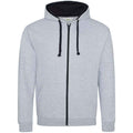 Heather Grey-French Navy - Front - Awdis Mens Varsity Heather Full Zip Hoodie