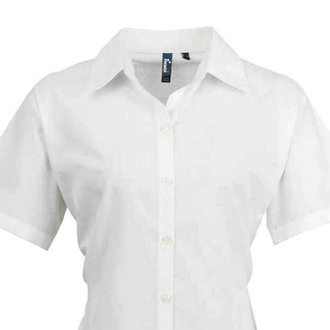 White - Back - Premier Womens-Ladies Signature Pearlised Oxford Short-Sleeved Shirt