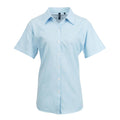 Light Blue - Front - Premier Womens-Ladies Signature Pearlised Oxford Short-Sleeved Shirt