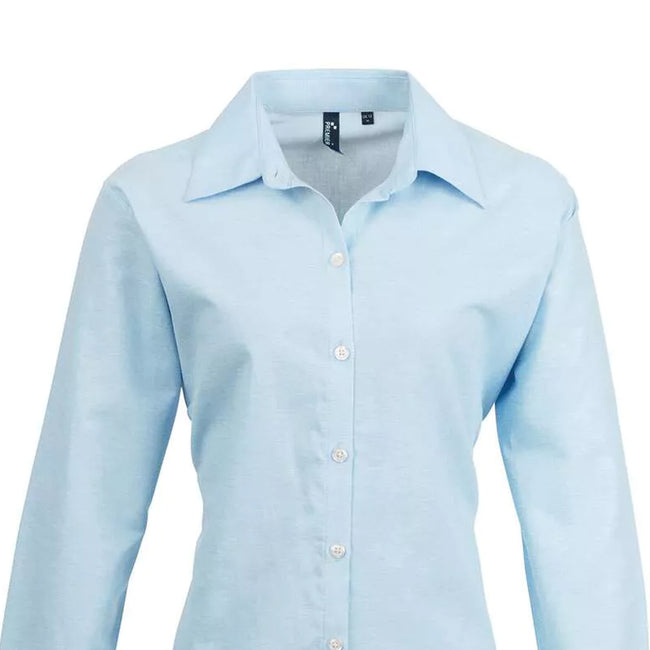 Light Blue - Back - Premier Womens-Ladies Signature Pearlised Oxford Long-Sleeved Shirt