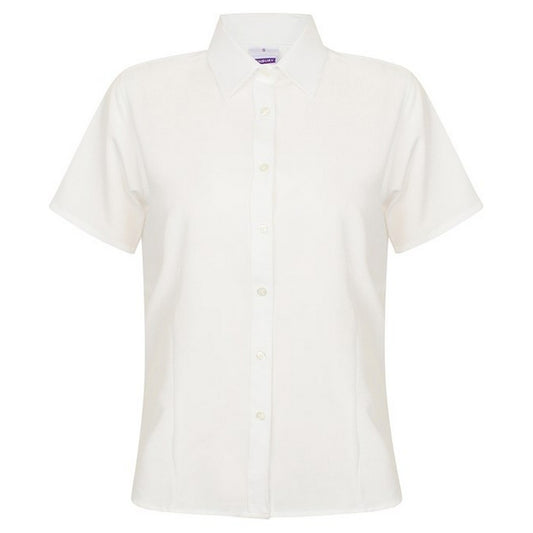 White - Front - Henbury Womens-Ladies Wicking Short-Sleeved Formal Shirt