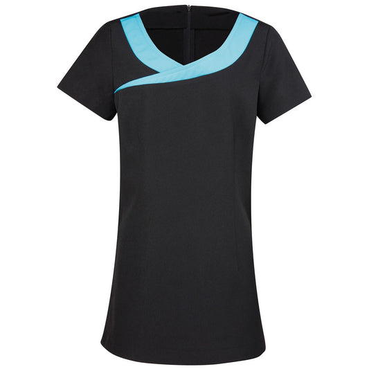 Black-Turquoise - Front - Premier Womens-Ladies Ivy Short-Sleeved Tunic