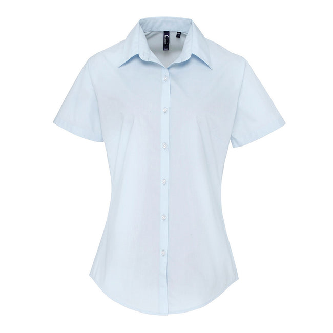 Light Blue - Front - Premier Womens-Ladies Supreme Poplin Short-Sleeved Shirt