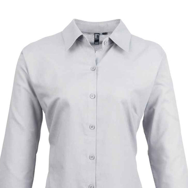 Silver - Back - Premier Womens-Ladies Signature Oxford Long-Sleeved Shirt