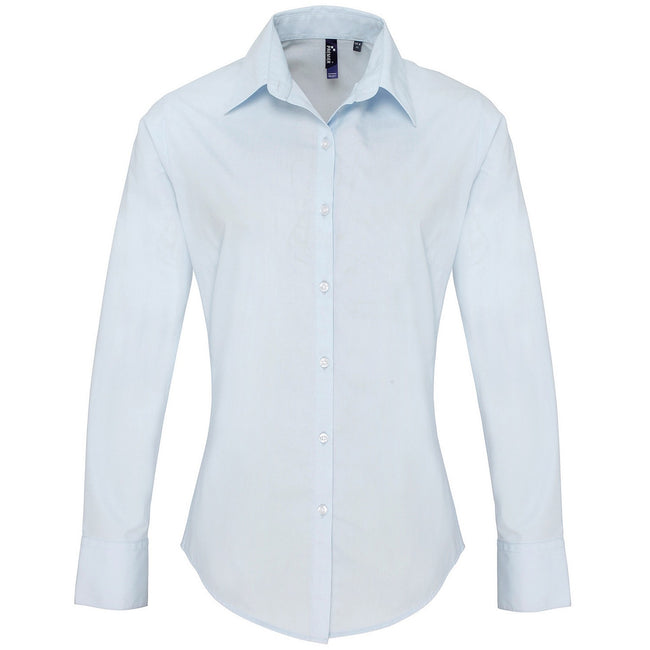 Light Blue - Front - Premier Womens-Ladies Supreme Poplin Long-Sleeved Formal Shirt