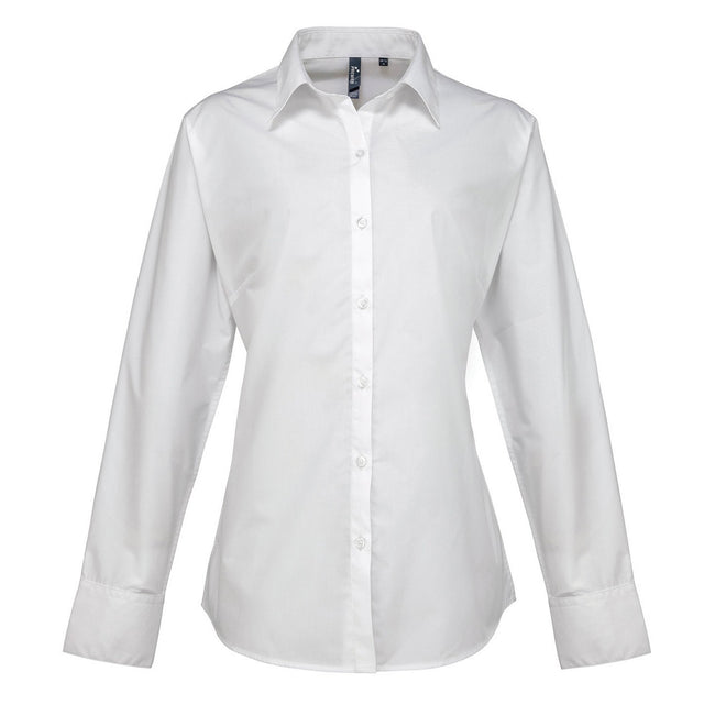 White - Front - Premier Womens-Ladies Supreme Poplin Long-Sleeved Formal Shirt