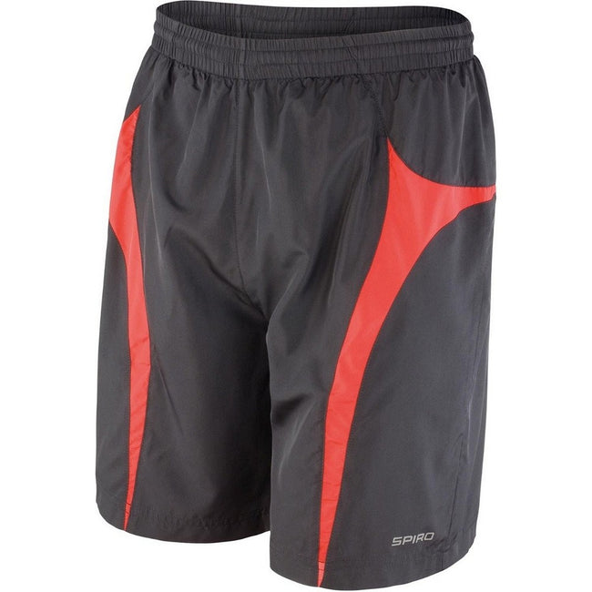 Black-Red - Front - Spiro Unisex Adult Team Micro-Lite Mesh Lining Shorts
