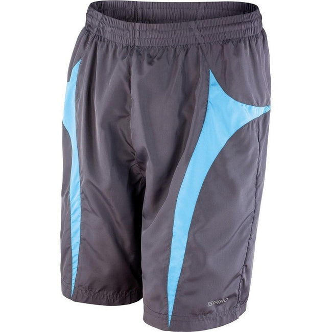 Grey-Aqua - Front - Spiro Unisex Adult Team Micro-Lite Mesh Lining Shorts