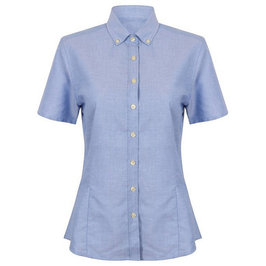 Blue - Front - Henbury Womens-Ladies Oxford Modern Shirt