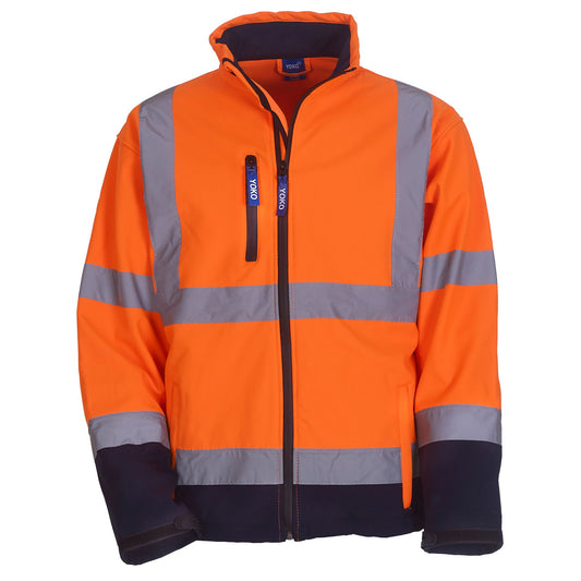 Orange-Navy - Front - Yoko Unisex Adult High-Vis Soft Shell Jacket