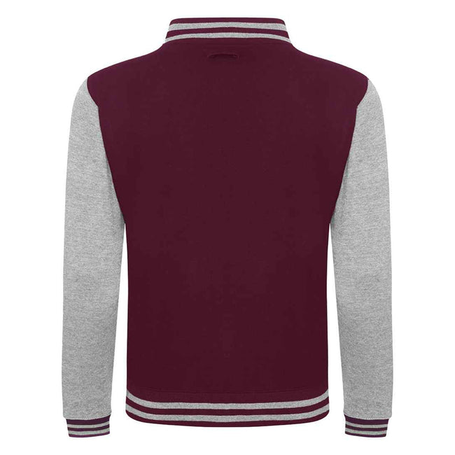 Burgundy-Heather Grey - Back - Awdis Unisex Adult Varsity Jacket