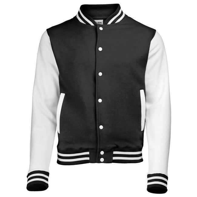 Jet Black-White - Front - Awdis Unisex Adult Varsity Jacket