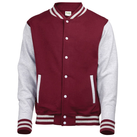 Burgundy-Heather Grey - Front - Awdis Unisex Adult Varsity Jacket