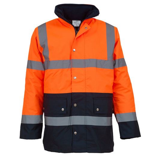 Orange-Navy - Front - Yoko Unisex Adult Motorway Two Tone Hi-Vis Jacket