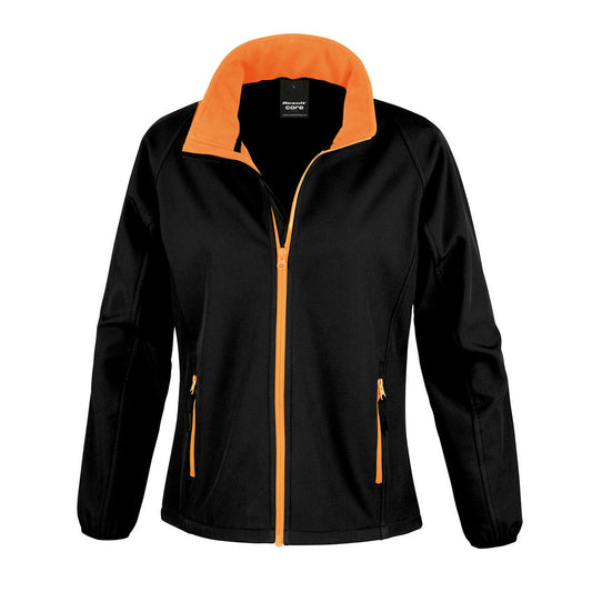 Black-Orange - Front - Result Core Womens-Ladies Soft Shell Jacket