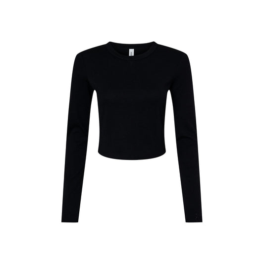 Solid Black - Front - Bella + Canvas Womens-Ladies Long-Sleeved Crop T-Shirt